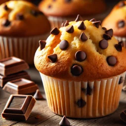 Délicieux muffins aux pépites de chocolat dorés, préparés rapidement au Airfryer pour un goûter gourmand et facile.