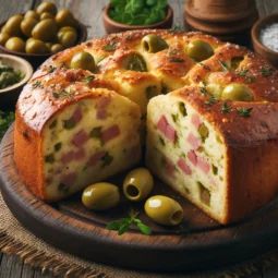 Recette de cake salé au jambon et olives, cuit au Airfryer, idéal pour apéritif ou repas rapide.