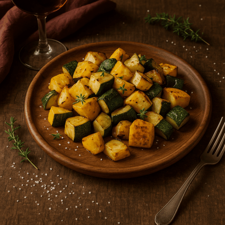 Recette de courgettes au Airfryer : cubes tendres et dorés, faciles à préparer. Accompagnement savoureux et léger.