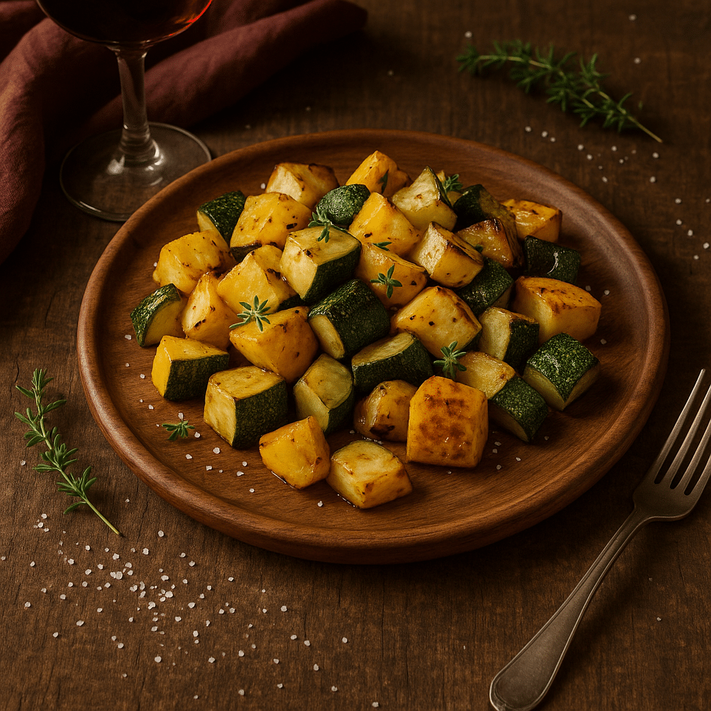 Recette de courgettes au Airfryer : cubes tendres et dorés, faciles à préparer. Accompagnement savoureux et léger.