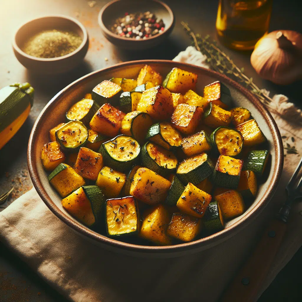 Recette de courgettes au Airfryer : cubes tendres et dorés, faciles à préparer. Accompagnement savoureux et léger.